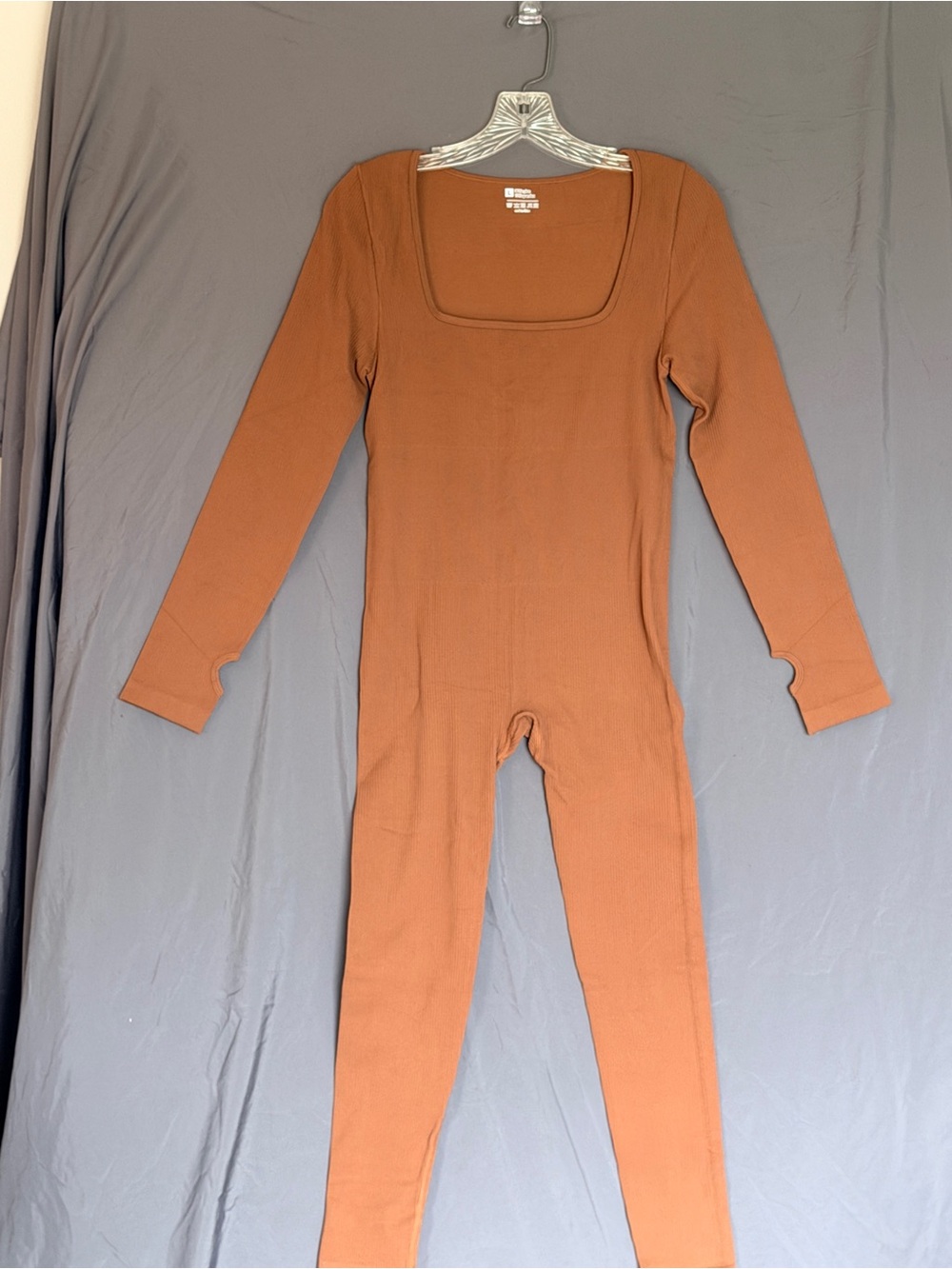 Amazon Women's Long-Sleeve Ribbed Jumpsuit in Rust